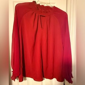Women’s Plus SHEIN Sz 3x Long Sleeve Red Keyhole High Neck Blouse Shirt
